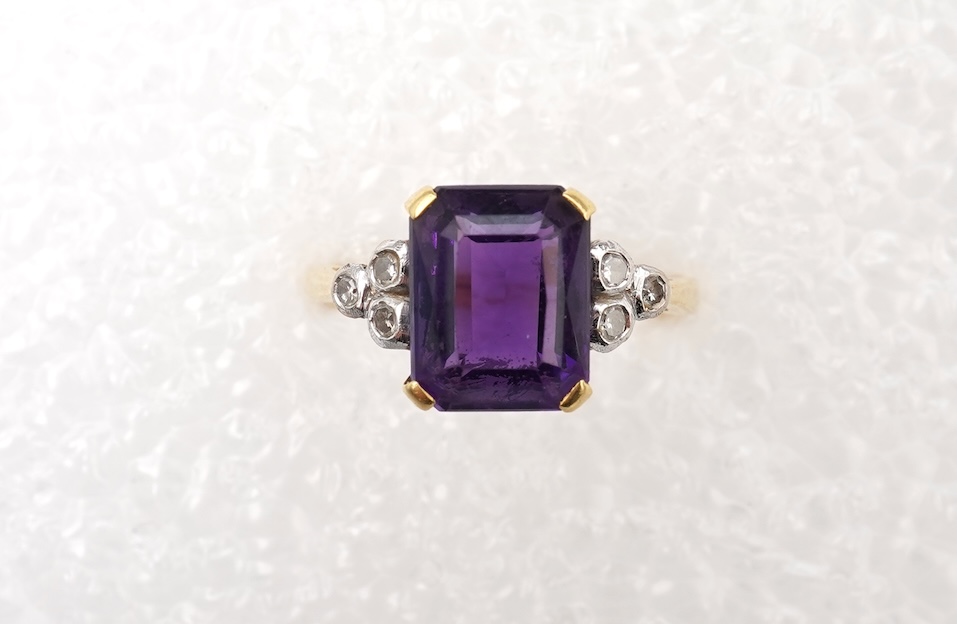 An amethyst and diamond ring